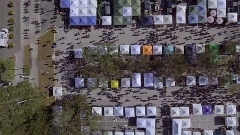 4k aerial drone video of farmers market at waterfront park in st