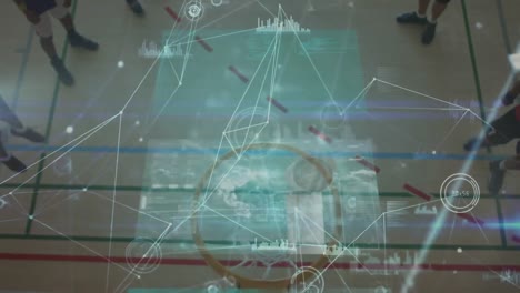 animación de la red de conexiones en un grupo diverso de jugadores de baloncesto masculinos