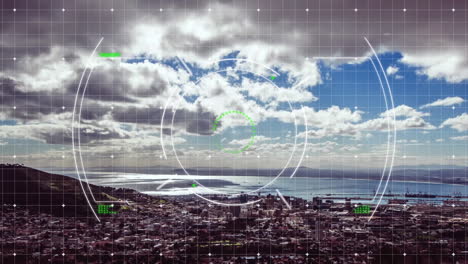 animación de escaneo de alcance y procesamiento de datos sobre el paisaje urbano