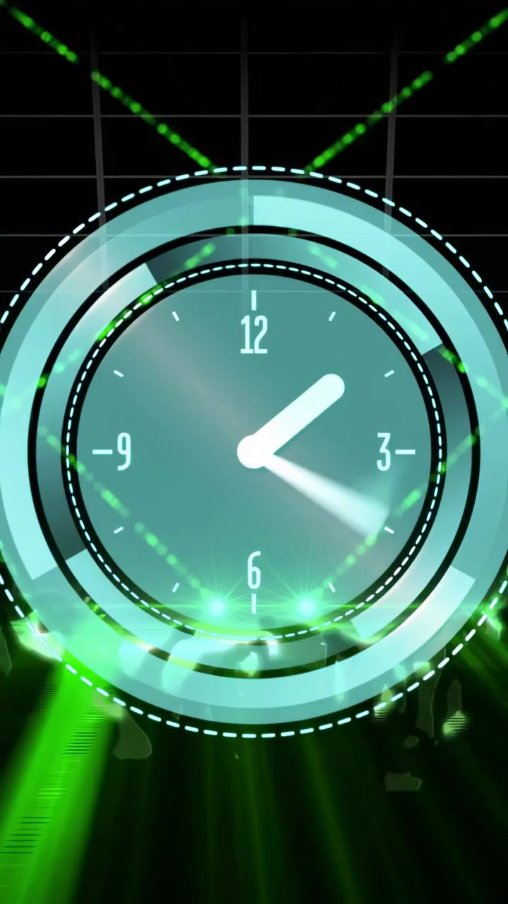 Vertical video: Bass hit starting, clock rotating, lasers crossing, crowd raising, accenting beat