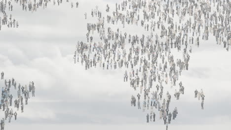 gente de negocios formando un mapa del mundo sobre nubes grises en el fondo