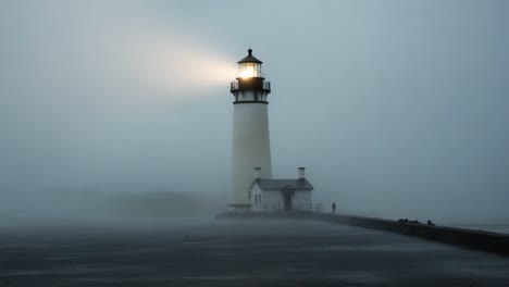 lighthouse standing tall in dense fog