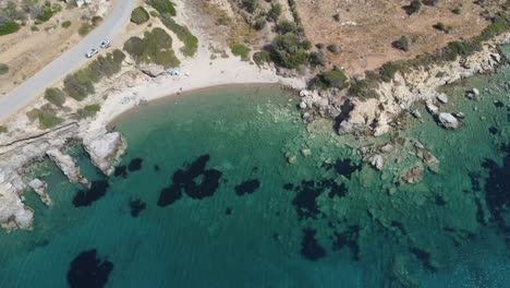 aerial drone establishing beach shot in greece