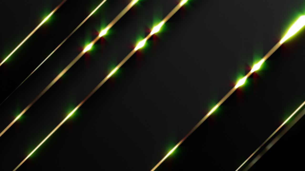 Líneas Doradas Abstractas con Luz Verde sobre Fondo Negro