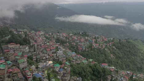 aerial view of residential residential buildings in the village, established aerial shot