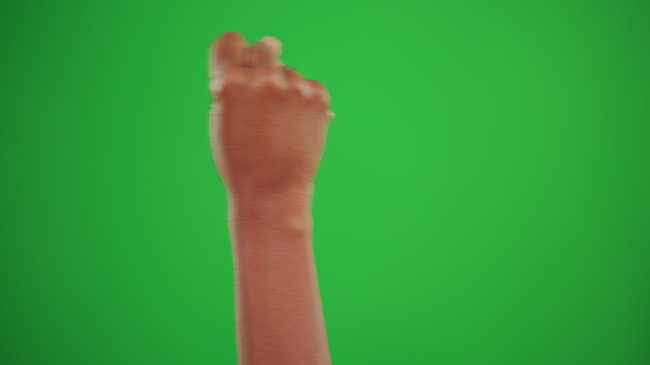 mano, pantalla verde y lenguaje de señas con una persona