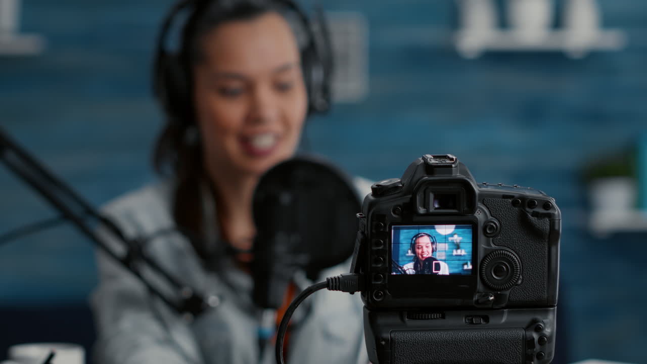 Popular digital content creator doing unboxing vlog of new smartphone