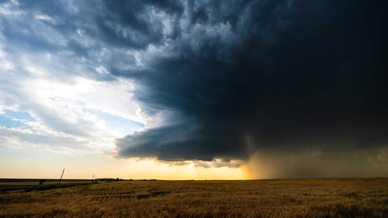 Supercell Storm Over Wheat Field at Sunset
