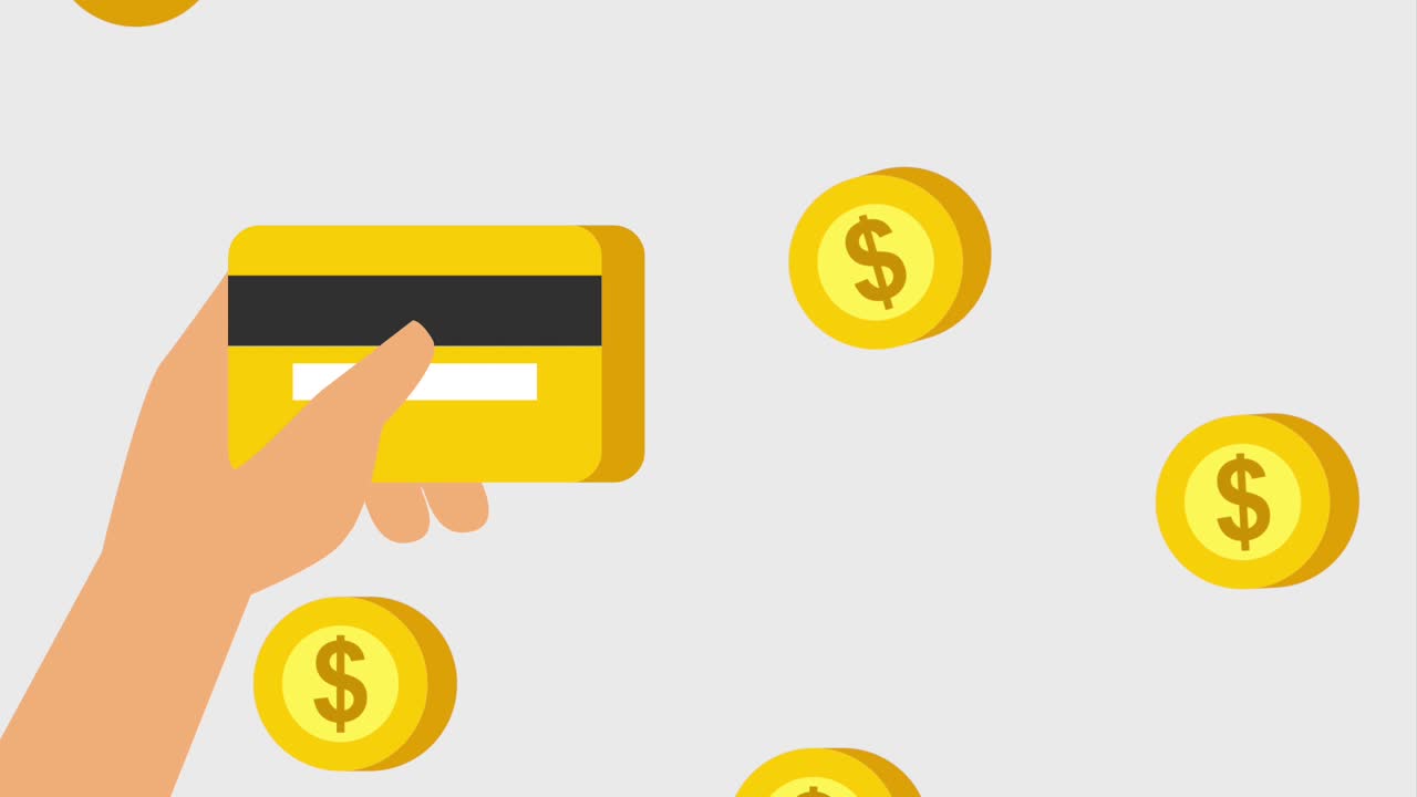 손에 신용카드를 들고 있는 은행과 떨어지는 동전