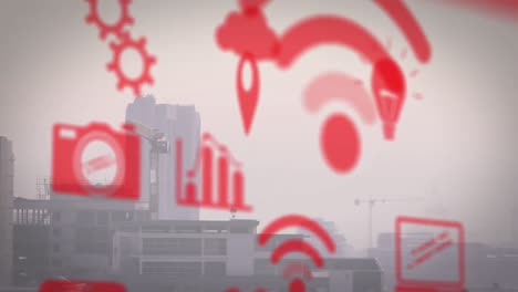 Animation-of-icons-over-cityscape