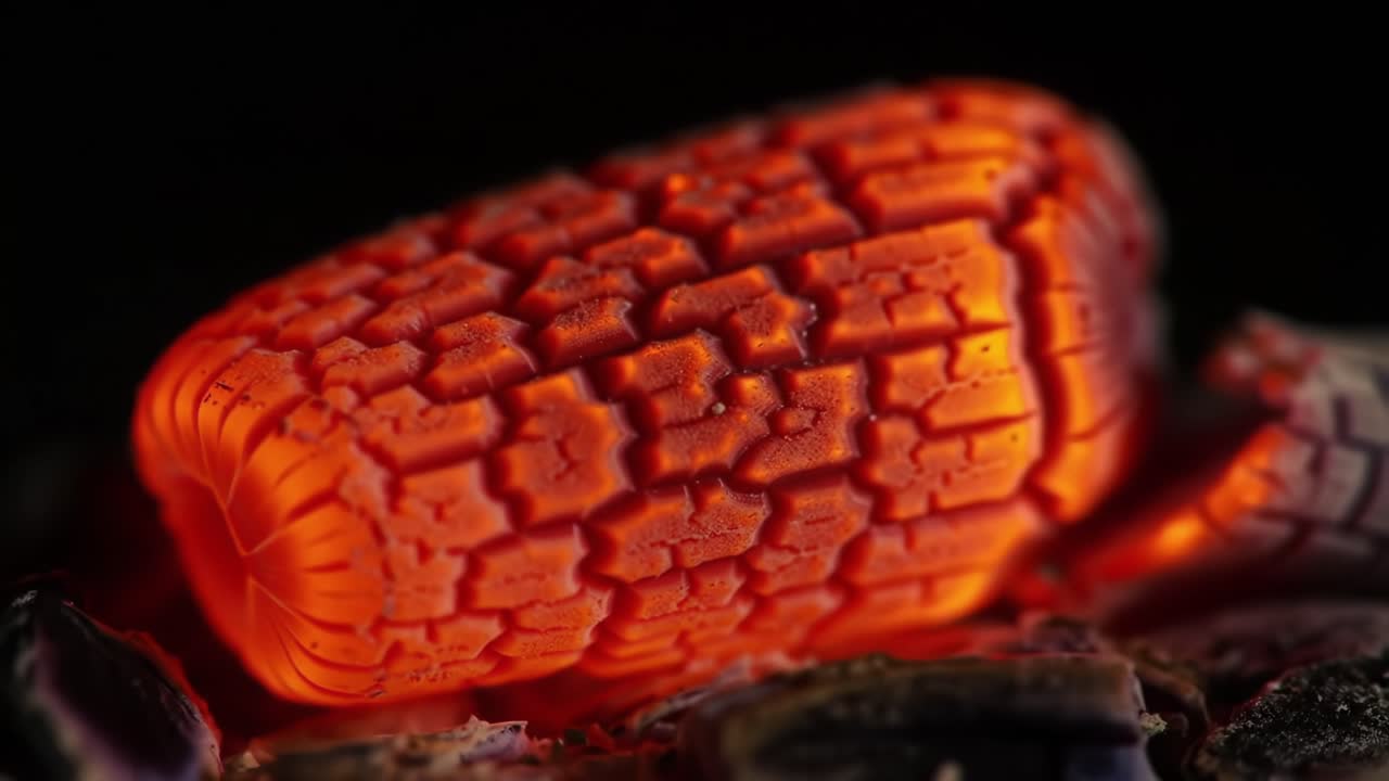 Dramatic Close-Up of Glowing Embers: A Captivating Transformation of Burning Material Showcasing Intricate Textures and Radiant Colors Amidst the Dark Background