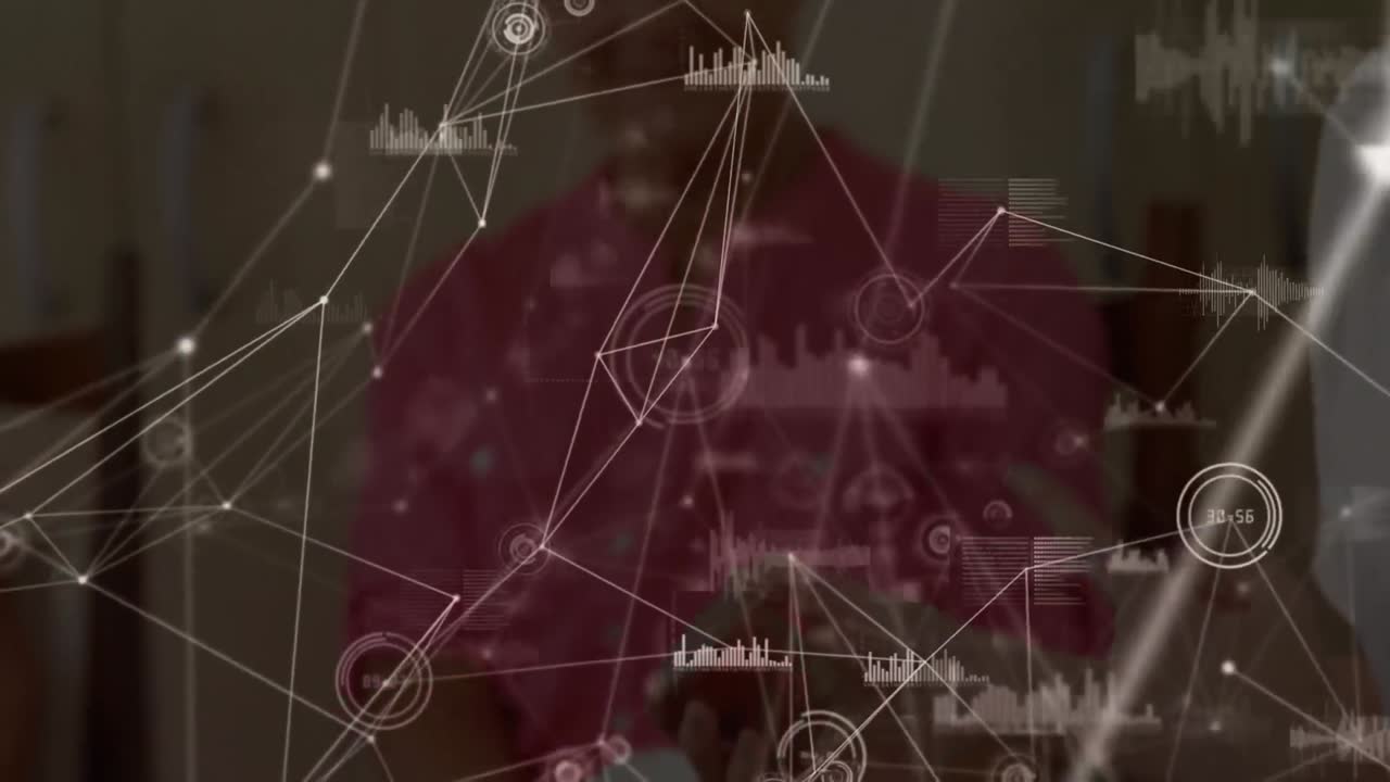 백인 여성 의사와 고령 환자에 대한 연결 네트워크의 애니메이션