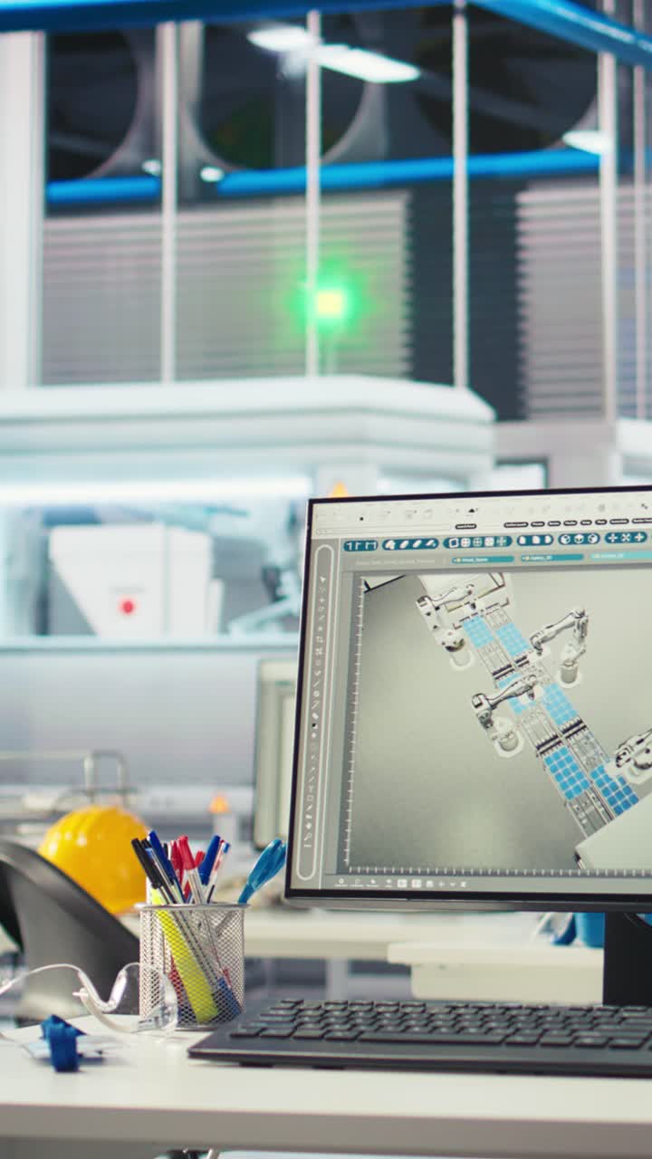 Vertical Video Computer Monitor In Empty Facility Used For Upgrading Solar Plant Machinery