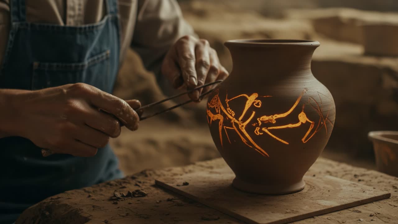 Crafting Beauty: An Artisan's Delicate Touch in Creating an Intricate Pottery Design