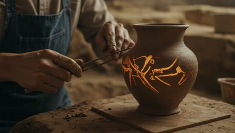 crafting beauty: an artisan's delicate touch in creating an intricate pottery design