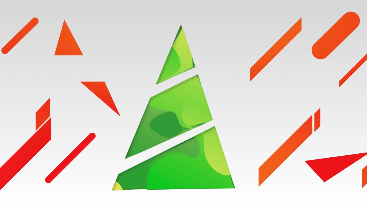 Digital Christmas tree on red geometrical shapes against white background