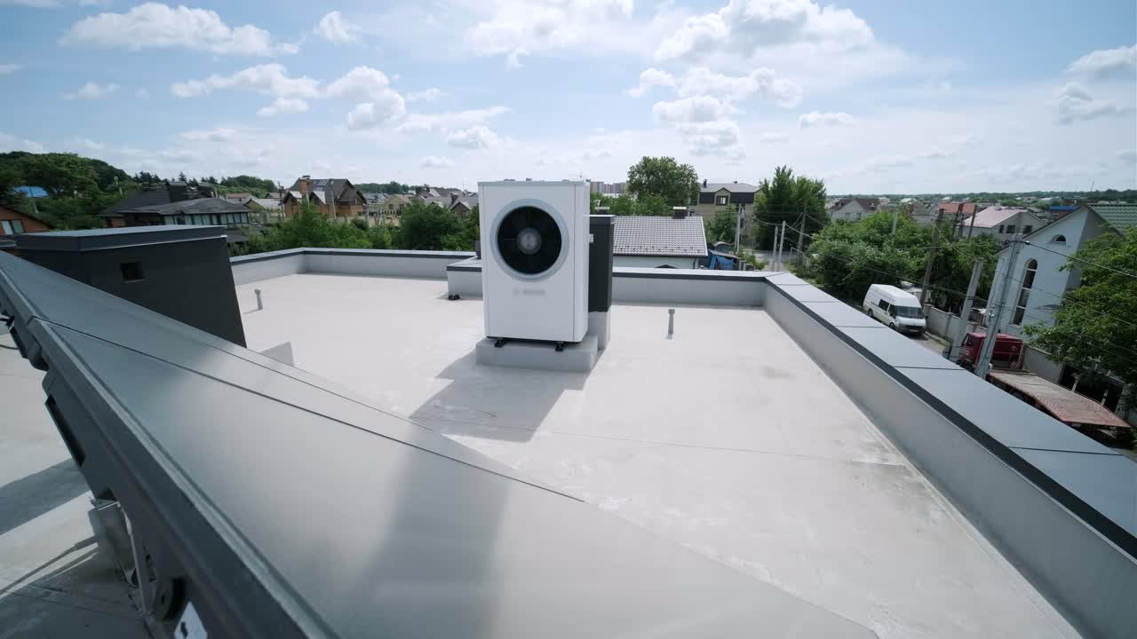 HVAC heating, ventilation and air conditioning systems. Heat pump on the roof
