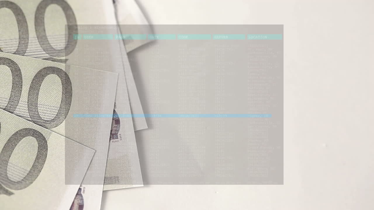 Animation af databehandling over pengesedler