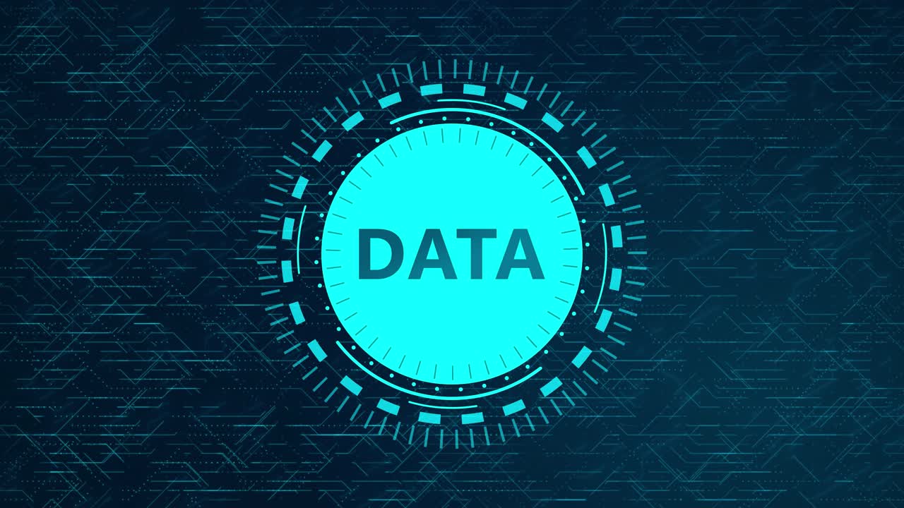 Futuristic DATA Concept with Rotating HUD Elements and Circuitry Design