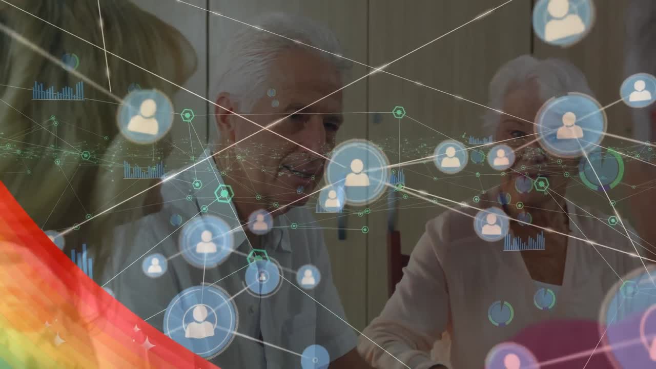 анимация сети соединений с иконами над старшей парой.