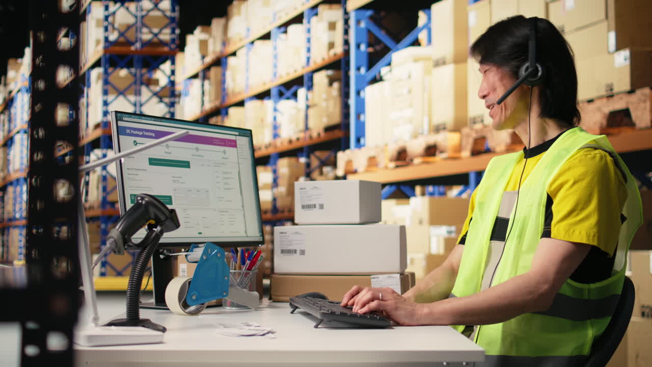 Vertical Video E-commerce support clerk responding to problems like lost parcels