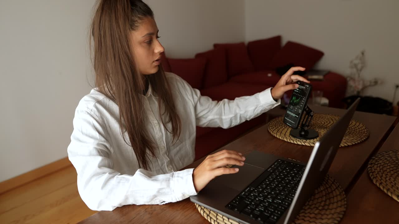 Teenage girl studying at home