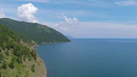 aerial view of baikal lake with mountains and forest shoreline