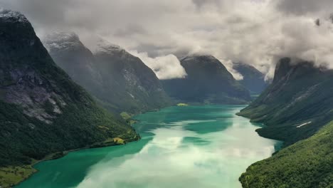 beautiful nature norway natural landscape lovatnet lake.