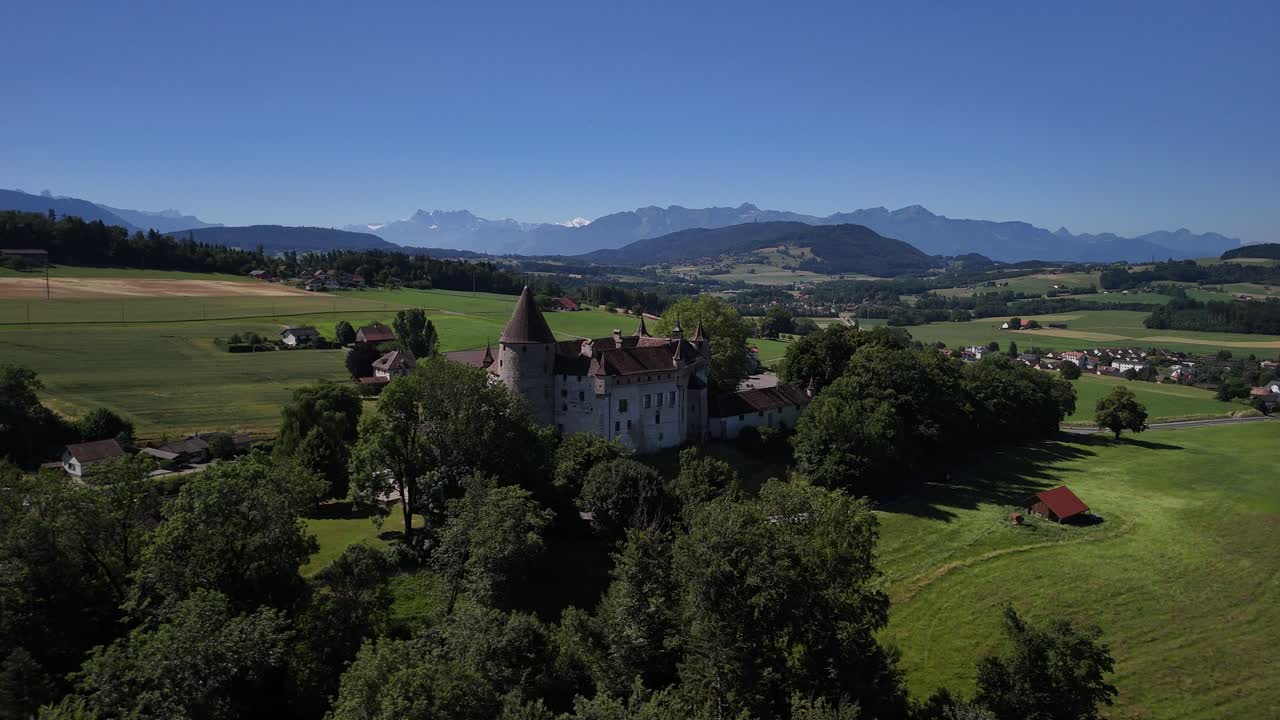 Château d'Oron medieval castle Switzerland aerial drone Switzerland Europe
