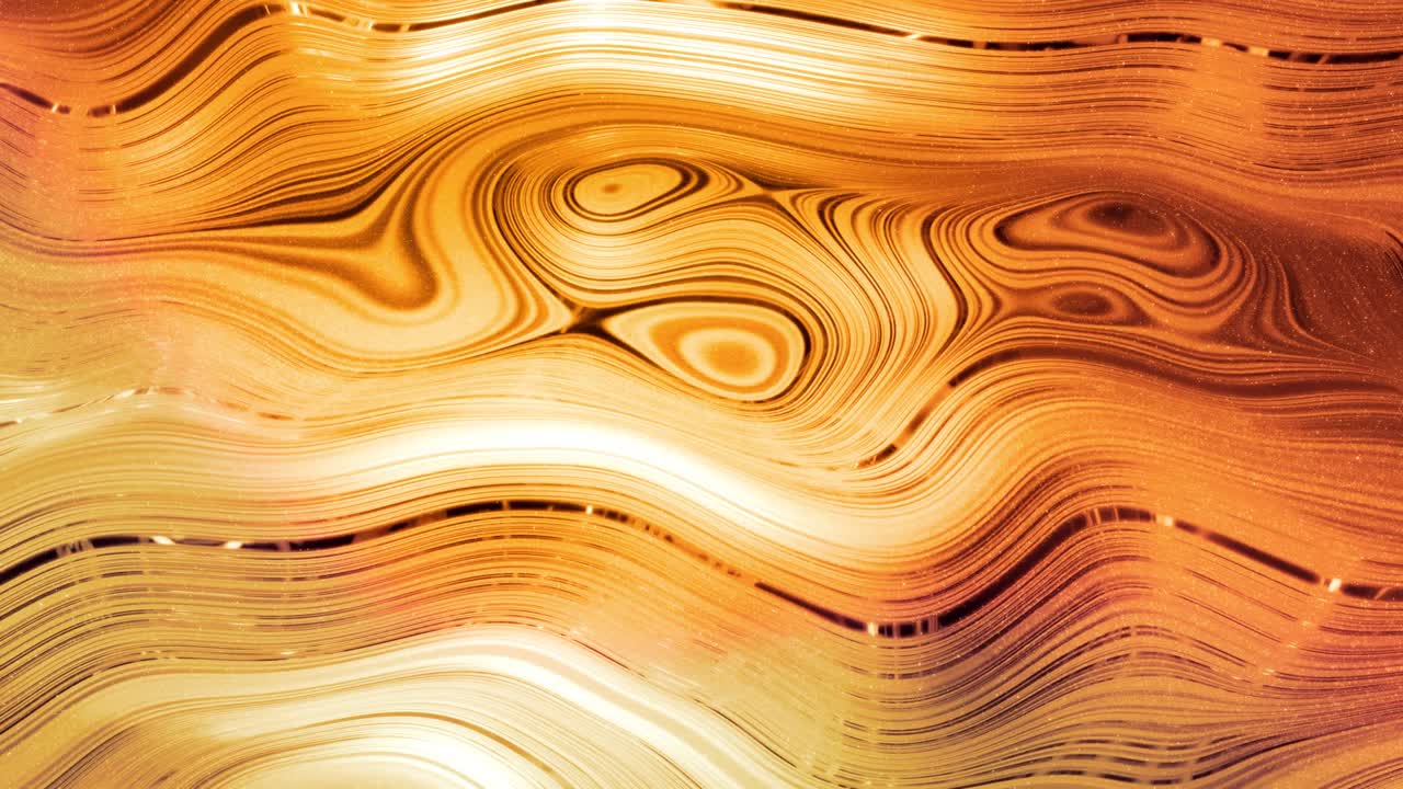 fondo abstracto en bucle con patrón líquido dorado brillante y ondulado en una superficie brillante y brillante. fluido amarillo viscoso como la superficie de papel dorado o vidrio brillante. hermoso telón de fondo festivo creativo.