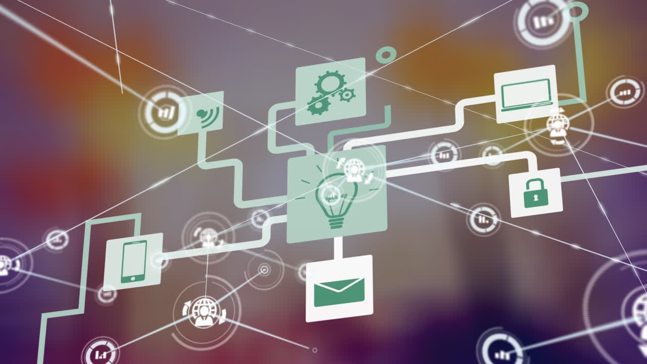 animación de la red de conexiones a través de iconos de medios