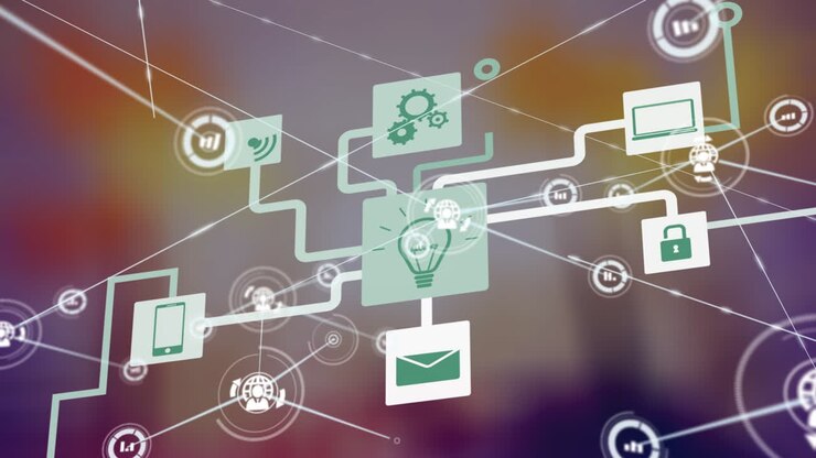 Animation of network of connections over media icons
