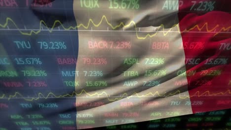 Animación-Del-Procesamiento-De-Datos-Del-Mercado-De-Valores-Contra-La-Bandera-De-Francia-Ondeante