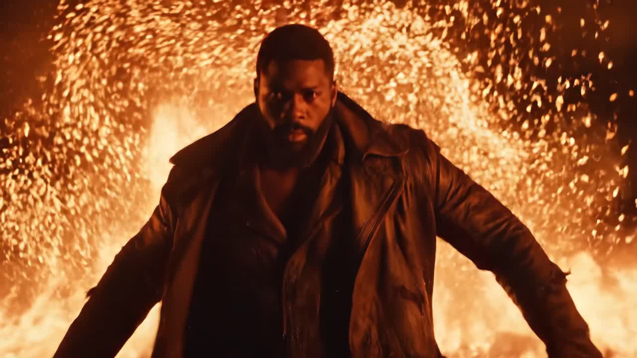 Man standing in front of a fire