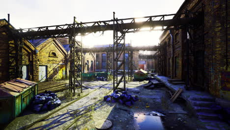 urban exploration in a sunlit abandoned industrial area