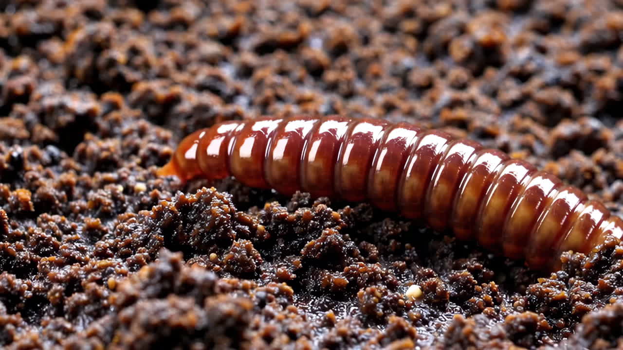 Close-up of an earthworm in soil
