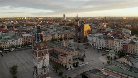 panorama of soft lighted krakow old town and wawel royal castle at beautiful morning, krakow, poland