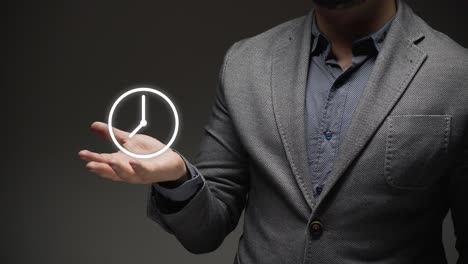 time management. a business person shows a clock. productivity concept