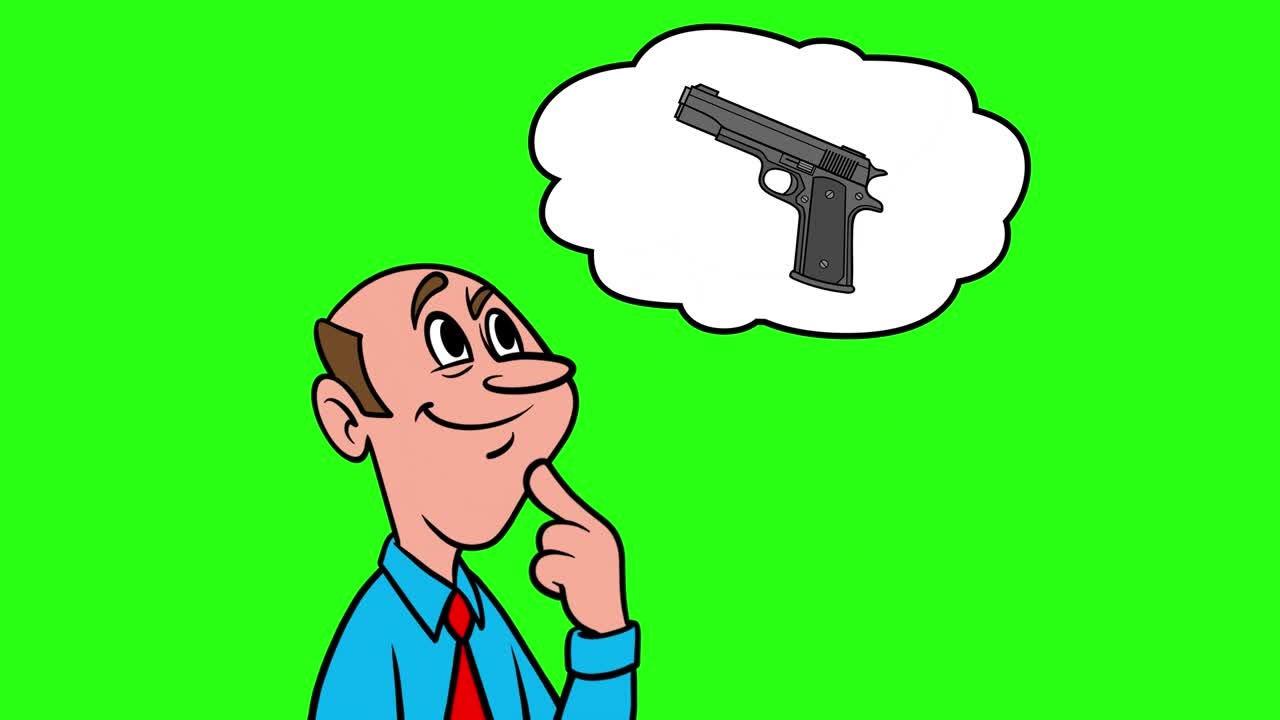 권총에 대해 생각하는 남자 - 녹색 배경으로 4k 애니메이션