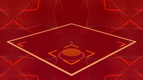 Animation-of-neon-pattern-and-shapes-on-red-background