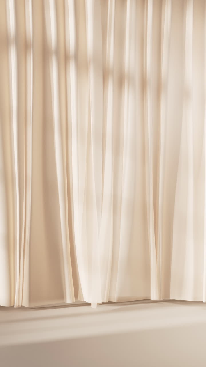 노란색 커튼과 빛, 3d 렌더링