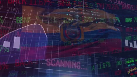 Animation-of-data-processing-over-flag-of-colombia