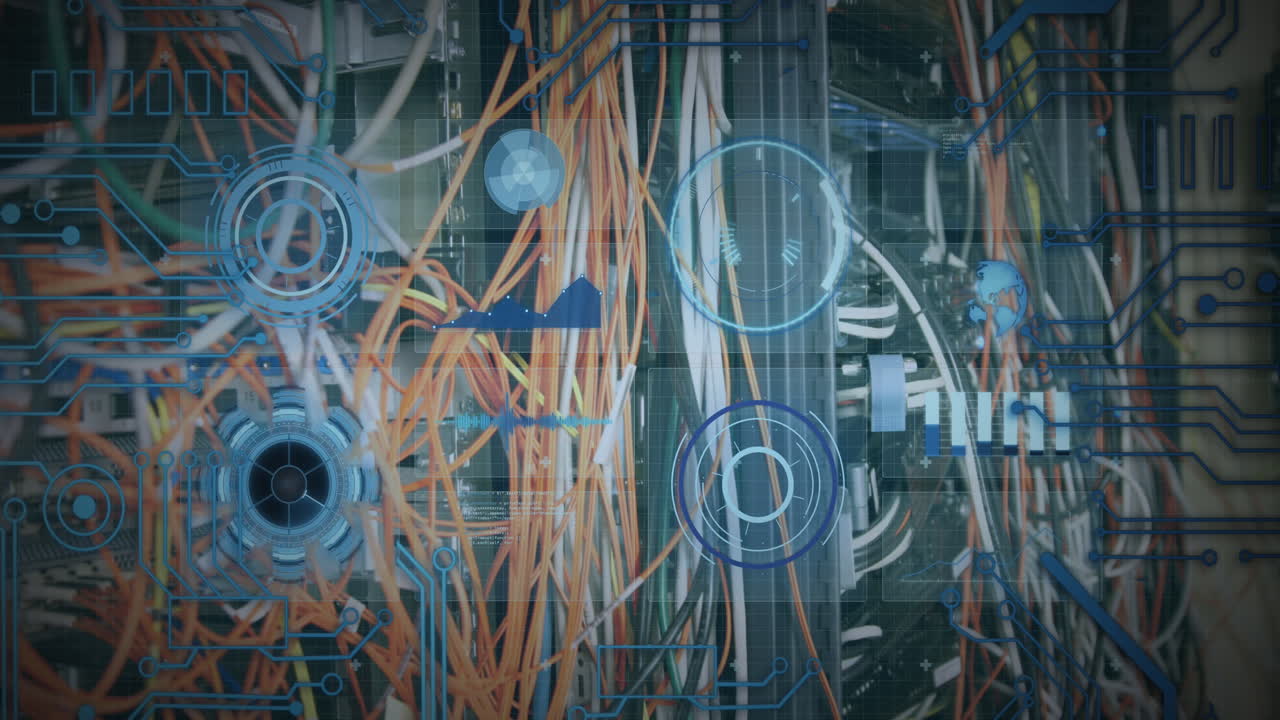 Animation of data processing over cables of computer server