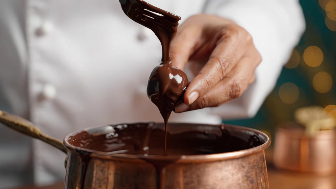 Cioccolatiere artigianale che crea abilmente tartufi immergendoli, ricoprendoli e rifinendoli con cacao in polvere per realizzare squisite prelibatezze di cioccolato gourmet