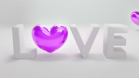 white love letters sign with the violet heart instead of "o" letter