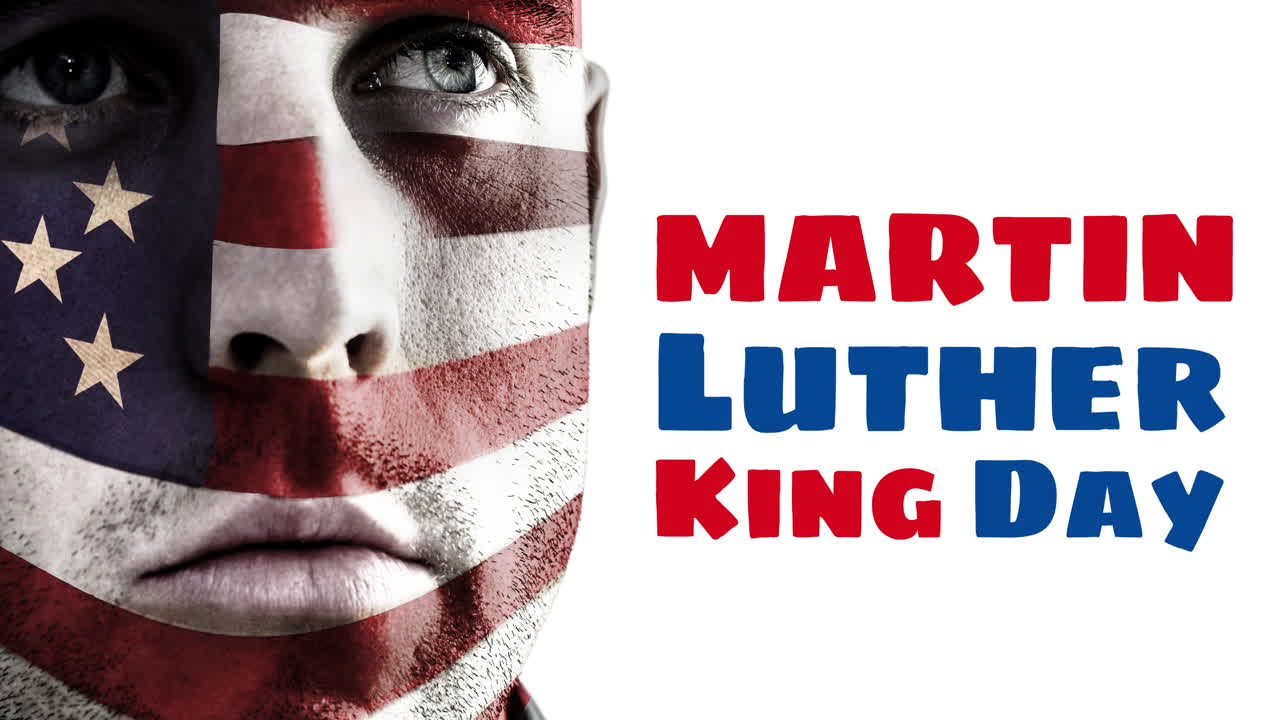 행복한 마틴 루터 킹 데이의 애니메이션: 미국 발을 은 백인 남성의 텍스트