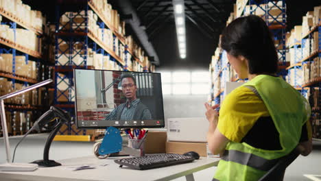 vertical video asian worker meeting with ceo on online video conference call on computer,