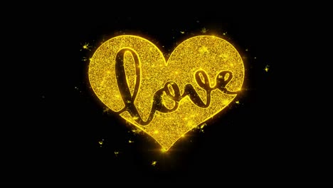 Golden Glitter Heart with the Word Love
