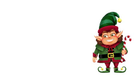 4k-Animated-illustration-of-happy-Christmas-elf-holding-candy-cane-on-white-background