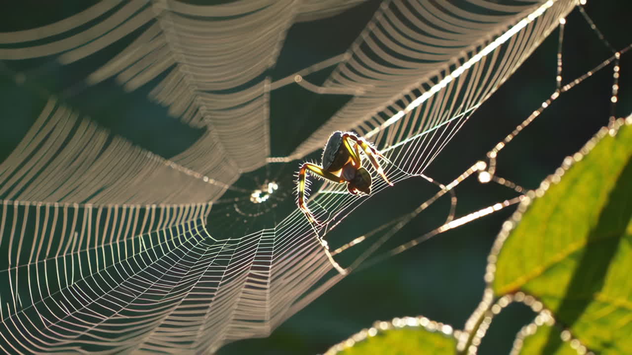 Spider on a web in morning sunlight